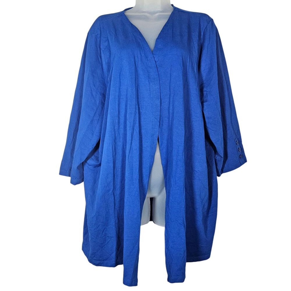 Catherines Cardigan Womens Plus 3X 26/28W Royal Blue Open Front 3/4 Sleeve Shirt